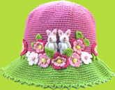 Hand and Heart Pink Bunnies and Flowers Hat 
