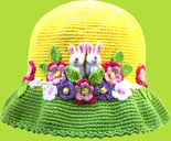 Hand and Heart Yellow Bunnies and Flowers Hat 