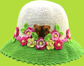 White Teddy Bears and Flowers Hat 