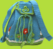 Hand and Heart Blue Hand Crocheted Flower Backpack