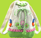 Hand and Heart White Hand Crocheted Flower Backpack