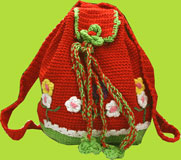 Hand and Heart Red Hand Crocheted Flower Backpack
