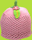Hand and Heart Pink Leaf Top Crocheted Hat 