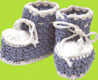 Hand and Heart Chambray and White Hand Crocheted Booties