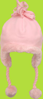 Betty Ann Pink Fleece Hat w/Ear Flaps & Pom poms 