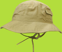 Betty Ann Khaki Cotton Canvas Bucket Hat w/Ties 