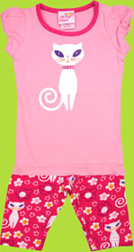 CR Kids Pink Kitty with Jewelled Collar Puff Sleeve Tee 