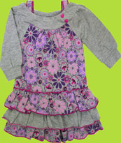 CR Kids Yoke Neck Heather Grey Floral Tier Girls Dress 