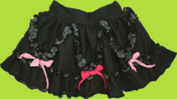 Mulberribush Love U Lots Black Denim Knit Ruffle Skirt w/Bows 