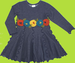 Mulberribush Love U Lots Indigo Panel Dress w/Fall Flowers